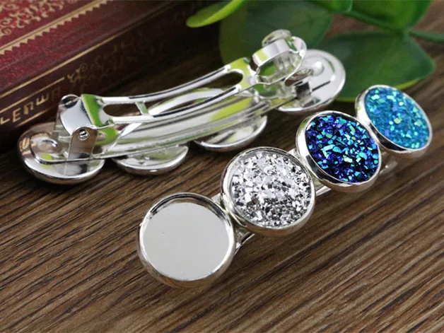 5 шт., 12 мм, с 4 камеями, высокое качество, яркий посеребренный медный материал, заколка для волос, заколка для волос, основа, установка J6-27