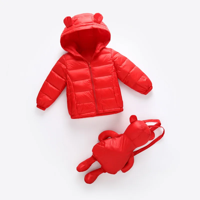 

New 2018 Fashion Children Winter Jacket Girl Winter Coat Kids Warm Boys Hooded long Duck Down Coats Bear Puffer Back-pack