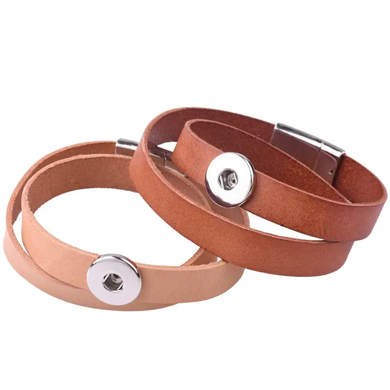18mm Vintage Snap Button Bracelet For Women Men Brown Leather Jewelry Wrap Hand Multi Layer Bracelets &amp Bangles Magnet Clasp | Украшения