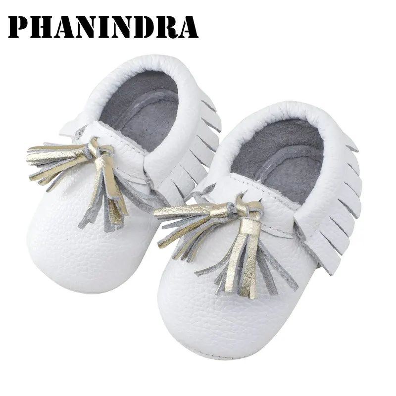 

2021 white with gold Tassels Newbor baby shoes Fashion leather Soft Bottom Baby Girl Shoes Moccasin infant toddle First Walkers