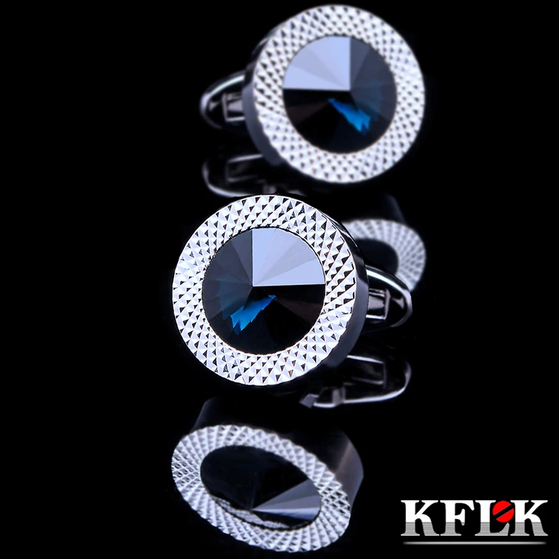 KFLK ювелирные изделия круглые запонки для французских рубашек для мужских брендовых голубых кристаллов запонки роскошные свадебные пуговицы Высокое качество