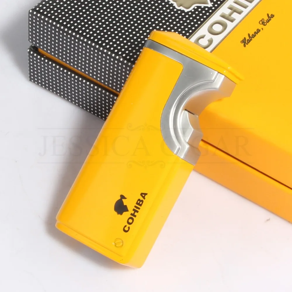 

COHIBA Windproof Cigar Lighter 3 Flame Jet Torch Lighters Metal Cigarette Lighter With Built-in Cigar Punch
