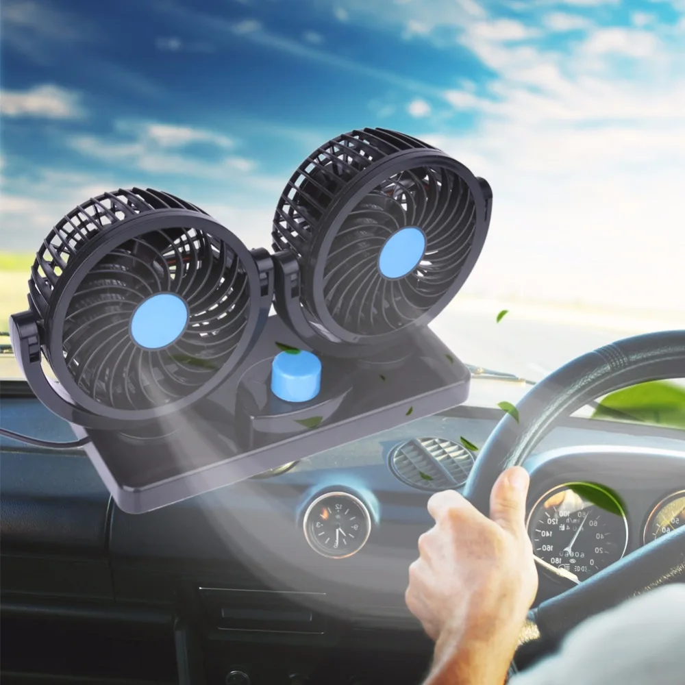 Auto Car Fan 360 Degree Rotatable ABS Fans Adjustment Dual Head Car