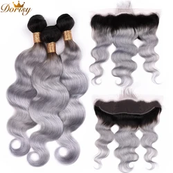 Remy T1b Grey Color Hair Body Wave 3 Bundles with 13x4 Ear to Ear Lace Frontal Closure Brazilian Human Hair Bundles With Frontal Remy T1b Grey Color Hair Body Wave 3 Bundles with 13x4 Ear to Ear Lace Frontal Closure Brazilian Human Hair Bundles With Frontal