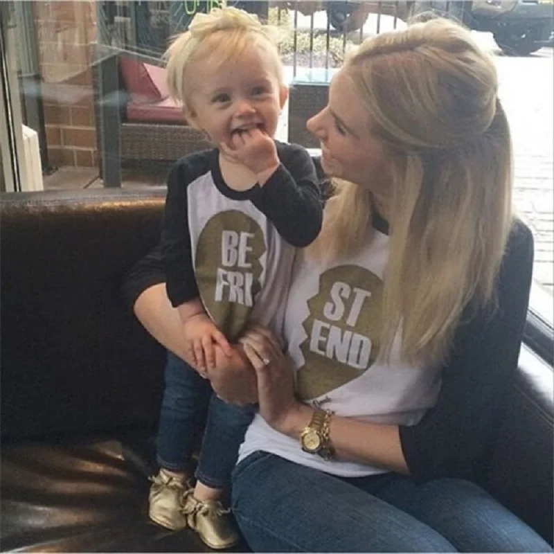 

Mother Daughter Matching Tshirt Best Friend Tops Tees Mom and Baby Clothes Mommy Son Top Tee Mommy and Me Girl Shirts Gold
