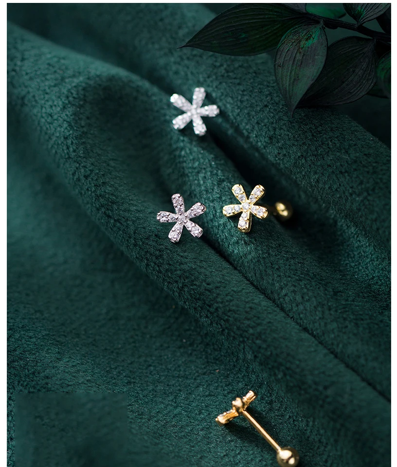Korean Small Crystal Flower 925 Sterling Silver Screw Stud Earrings For Women Girls Kids Mini Minimalist Jewelry Gifts Brincos (1)