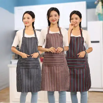

Fashion Brief Water Proof Kitchen Accessories Pocket Sleeveles Stripe Apron For Kitchen Restaurant
