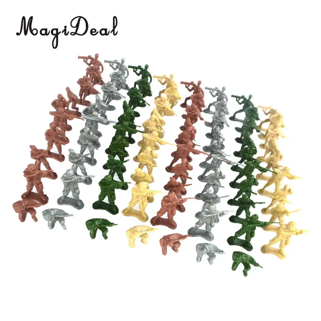 MagiDeal 100Pcs 5cm Plastic Soldier Army Men Action Figures Play Set Sand Scene Layout Model Toy - in Various Poses 4 Colors