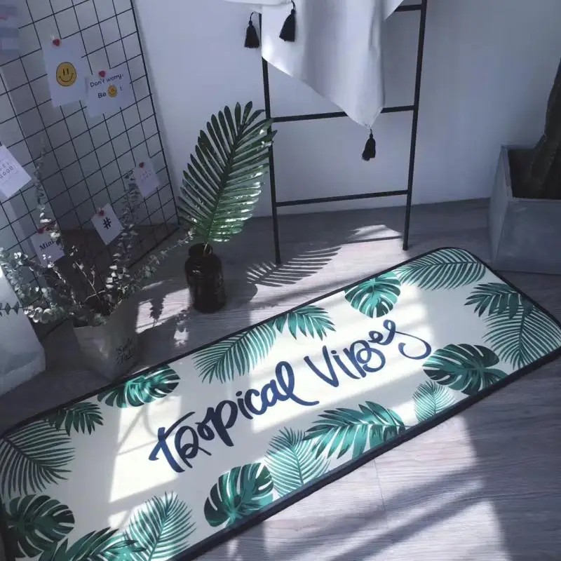 Carpets flannel non slip carpet Nordic simple cartoon mats green leaves long kitchen bedroom