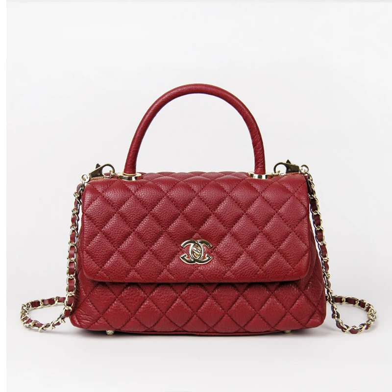 

2019 new Genuine Leather Lady bag Fashion luxury design handbag First layer Cowhide Rhombus chain package Shoulder Messenger Bag