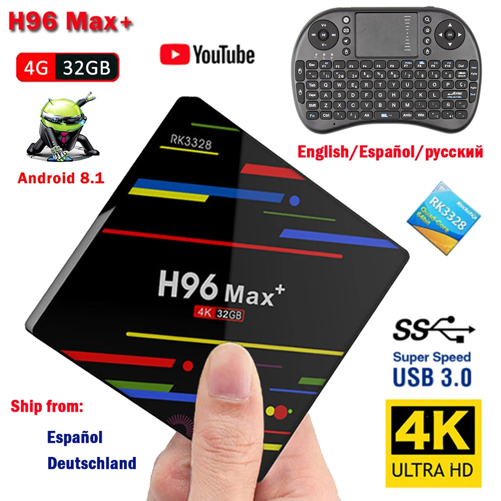 

Android 8.1 H96 Max+ RK3328 Quad-Core 64bit 4GB 32GB 4K HD Wifi H.265 USB 3.0 Neflix Youtube H96max+ Set-top Box Media Player