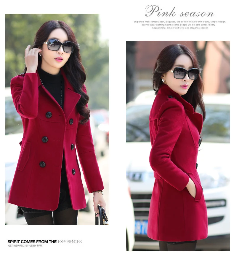 2018  Autumn and winter new female woolen coat short Korean version of the slim slimming lapel double-breasted woolen coat female tide (14)