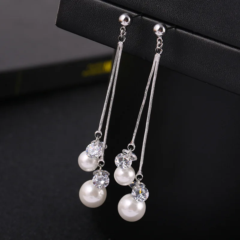 

Long pearl earrings wedding ear clips clip earring earrings
