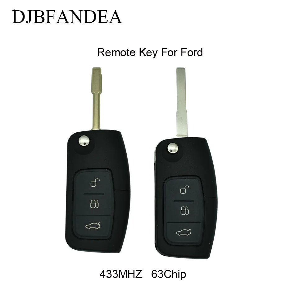 

DJBFANDEA Flip Remote Key For Ford Focus 2 Mondeo C S Max Galaxy Fiesta Fob Car Smart Keyless Entry TRANSIT 433MHZ 63Chip