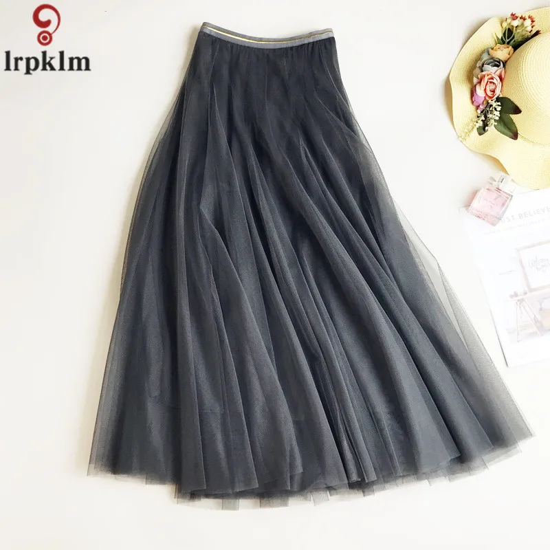 Women Skirt High Waist Thin Tuxedo Summer Skirt For Women Faldas Mujer Moda 2018 Long Skirt With Sections  Pure Yarn Skirt CH134
