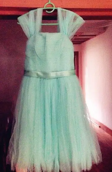 Недорогой Свадебный розовый бордовый пышные короткие элегантные вечерние платья с большим бантом для девочек размер xs плюс светло-голубое платье W1991 - Цвет: Зеленый