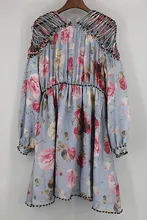 77Fang brand women’s girl’s oversized summer fashion high quality 100% silk print pattern flower hollow out beading beach dress