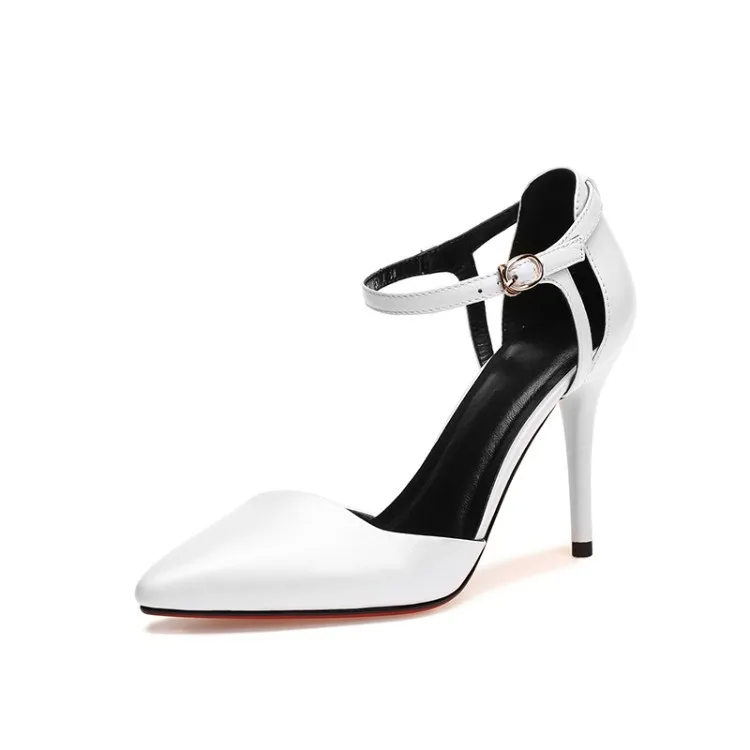 2018 Spring And Summer New Leather Solid Color Pointed Women's Shoes Ankle Straps With High Heels Pump M8F52 (4)
