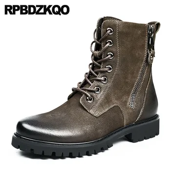 

shoes army military warm combat italian faux fur full grain leather zipper winter men boots with short booties lace up genuine