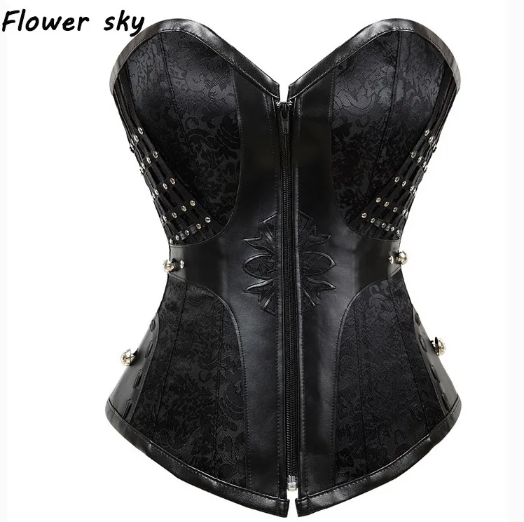 Flower Sky Steampunk Corsets And Bustiers Rivet Corset Pu Leather 