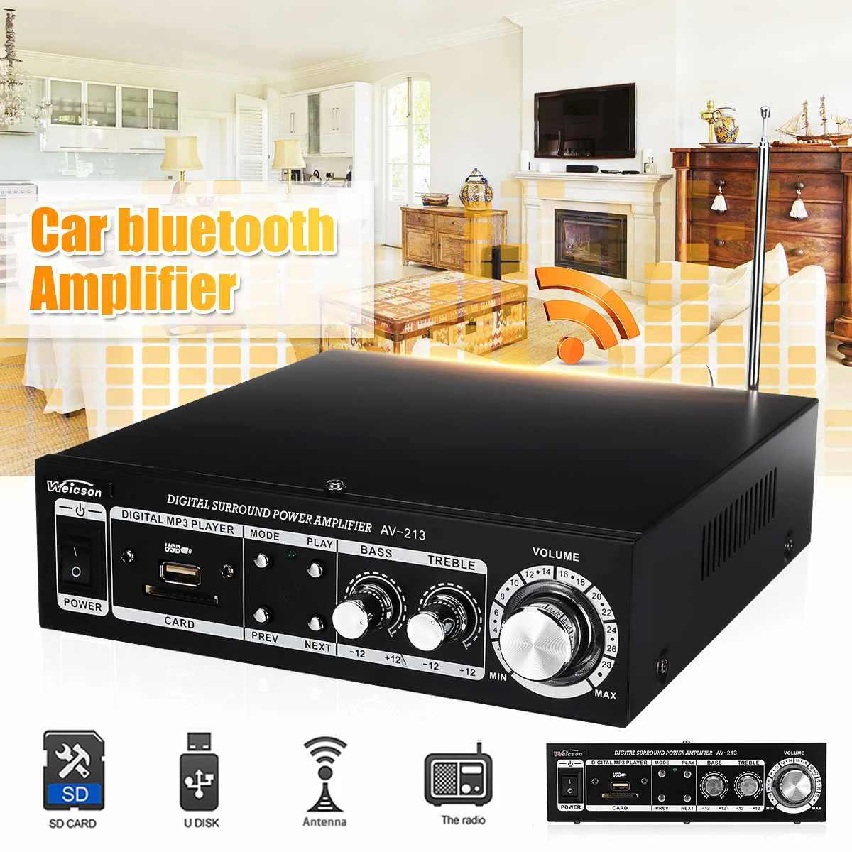 

Car HiFi bluetooth Amplifier Board U Disk Home Theater Sound Amplifier Audio AMP FM Radio For Car Home