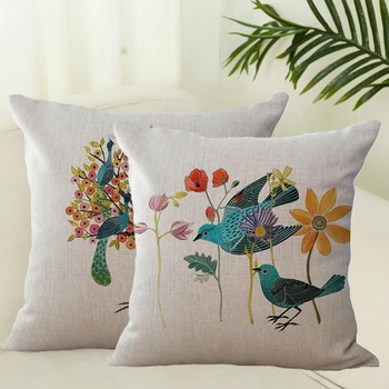 

1Pcs 45*45cm Bird Flower PeacockPattern Cotton Linen Throw Pillow Cushion Pillowcase Cover for Soft Home Decorative Pillowcases