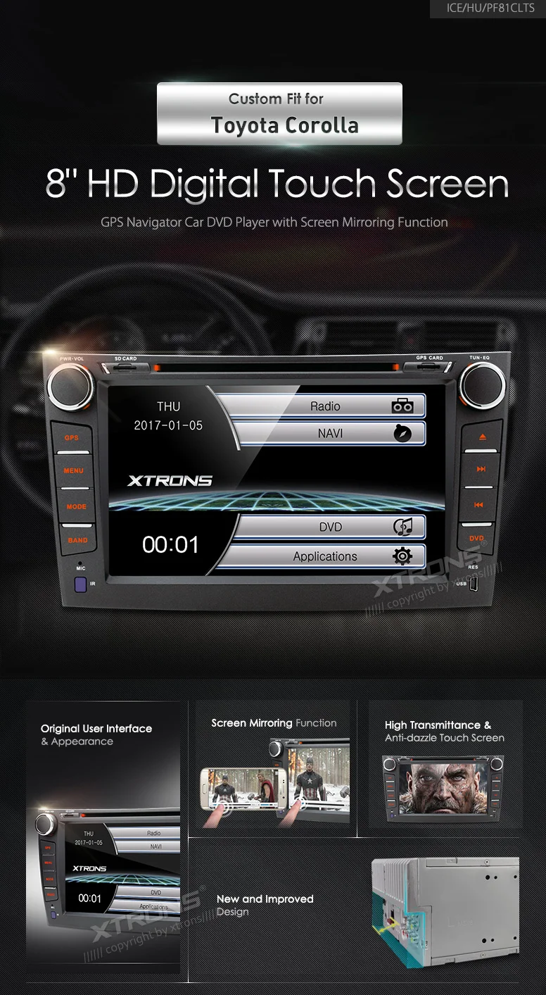 Flash Deal XTRONS 8 inch 2 din Car DVD Player GPS Navigation Steering Wheel Head Unit MP4 Radio For Toyota Corolla 2007 2008 2009 2010 2011 0