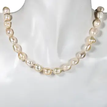 

classic 11-12mm baroque south sea white pearl necklace 18"14K Gold Clasp KKK