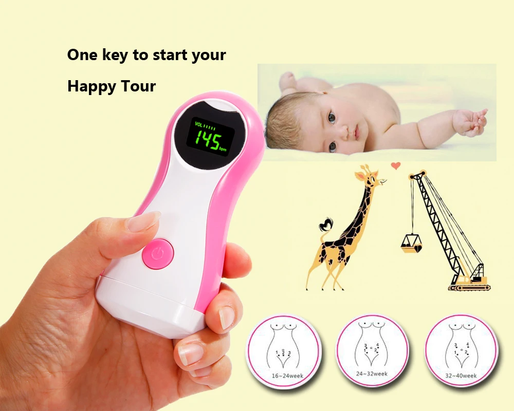  Large Color LCD display Fetal Doppler Portable ultrasound fetal heart monitor with 2MHz probe Alarm