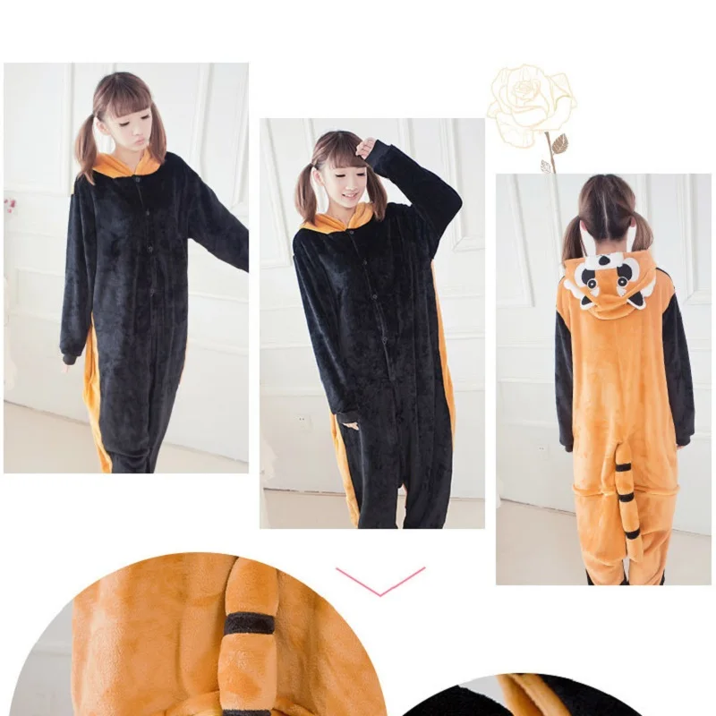 Cute Cartoon Kigurumi Long Sleeve Hooded Animal Raccoon Onsie Onesie Women Pajamas Onesies For Adults