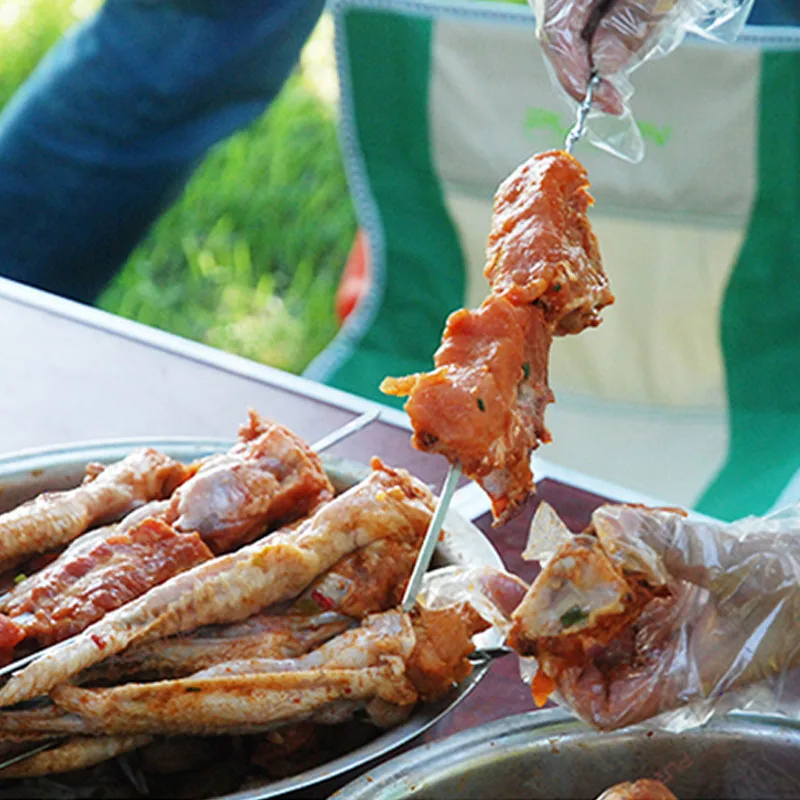 10pcs Grilling Chicken Skewers BBQ Serve Rack Skewers Kabob Ring-Tip Handle BBQ Sticker Accessories 15'' (38cm)