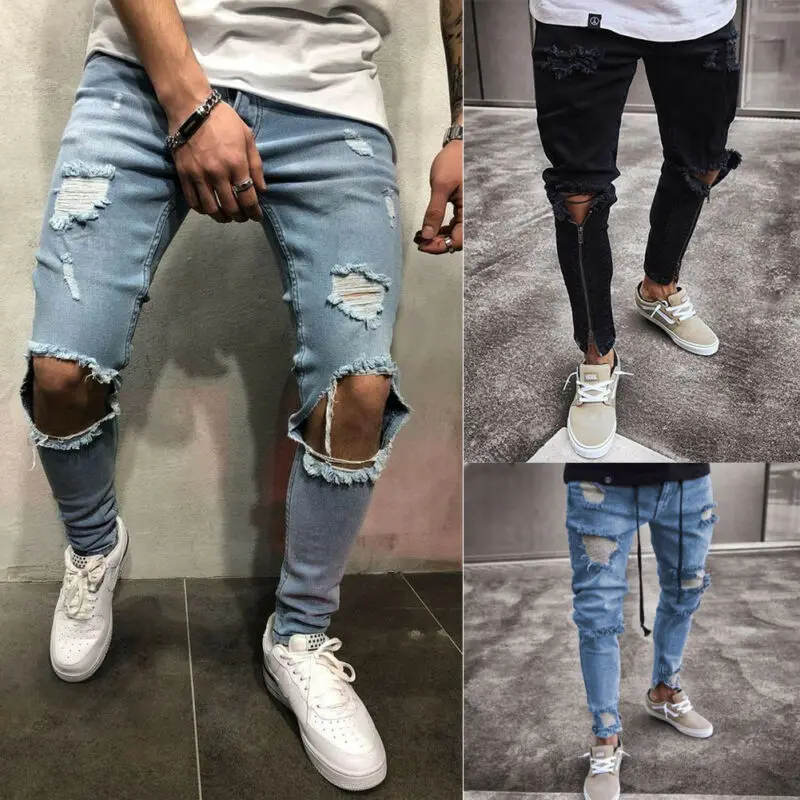 Mens Cool Designer Brand Black Jeans Skinny Ripped Destroyed Stretch Slim Fit Hop Hop Pants With Holes For Men Mens Cool Designer Brand Black Jeans Skinny Ripped Destroyed Stretch Slim Fit Hop Hop Pants With Holes For Men