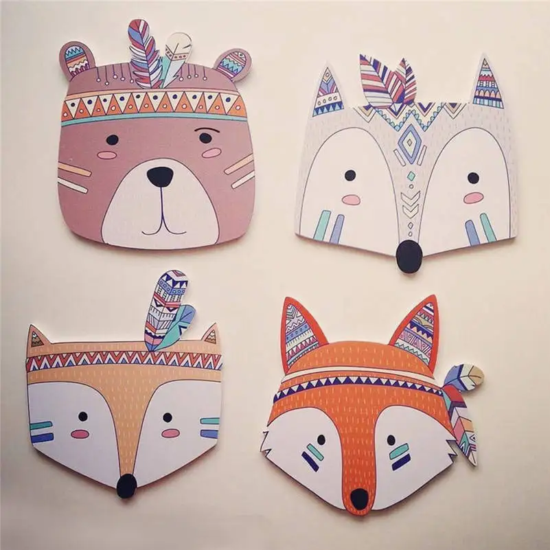 

Nordic Style Kids Room Decorations Wood Plastic Board Cartoon Animal Head Wall Hanging Decorations Gift For Children