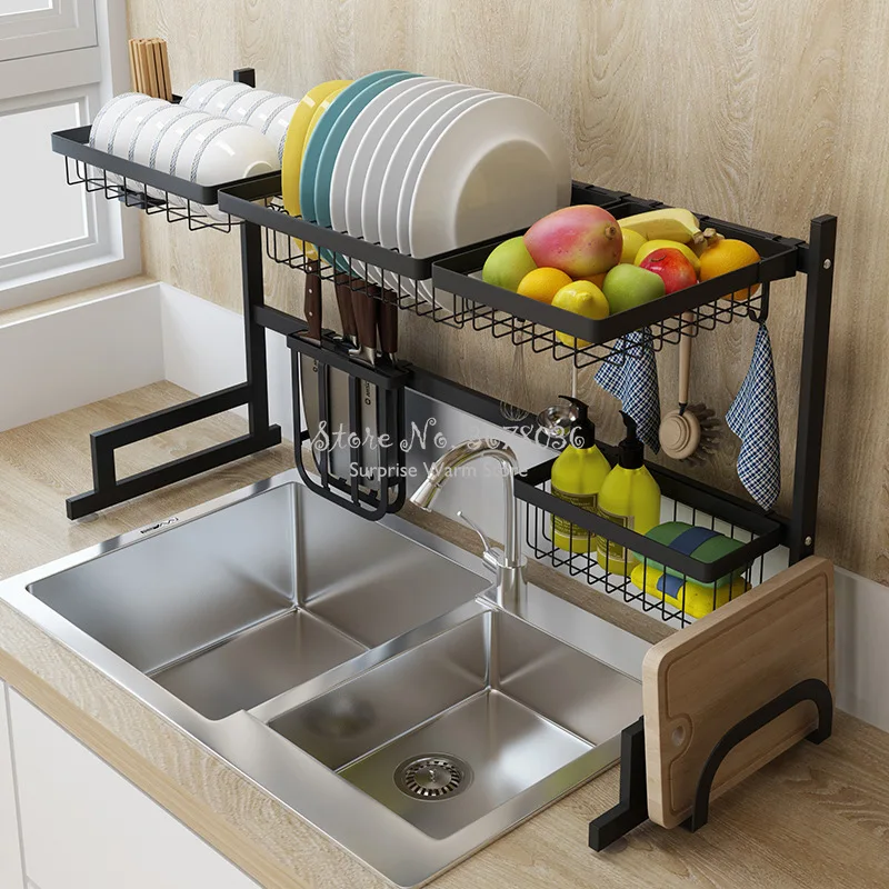  2 Layers Multi-use Stainless Steel Dishes Rack Stready Sink Drain Rack Kitchen Oragnizer Rack Dish  - 33032374720