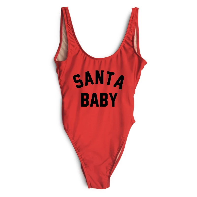 SANTA BABY Одна деталь Плавание костюм купальник женские трусики бикини ванный комплект Плавание одежда для рождественской вечеринки красные, черные пикантные боди-бикини - Цвет: RDBK