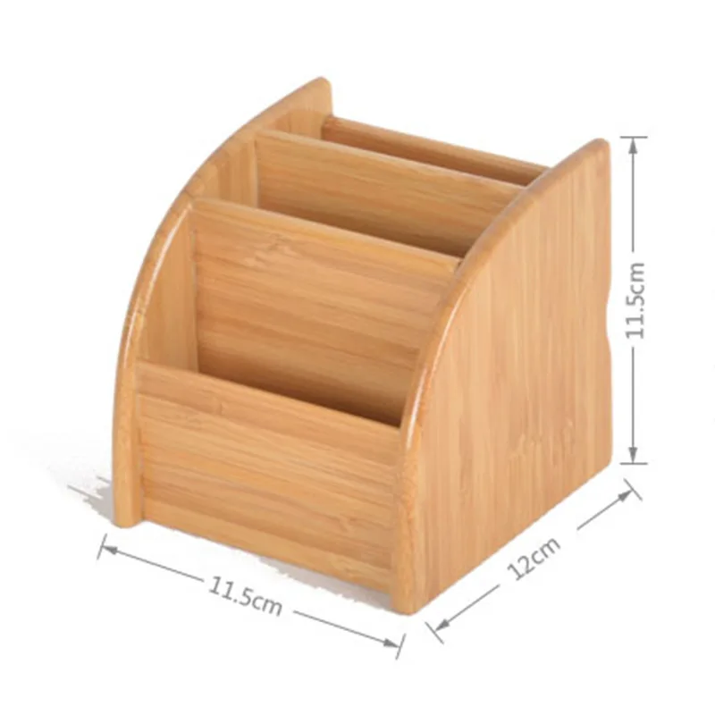 

3 Grid Bamboo Remote Control Storage Box Stationery Remote Control Headphone Cable Cell Phone Desktop Storage Box Organizer