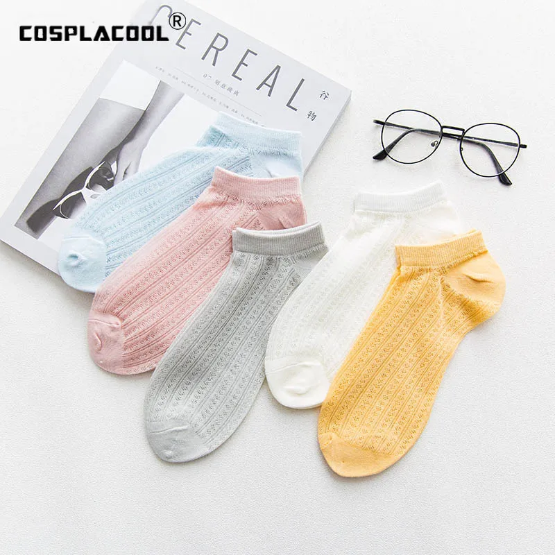 

[COSPLACOOL]Fresh Hollow Out Solid Harajuku Socks Japan Candy Color Sweet Socks Creative Fishnet Socks Women Cotton Art Sokken