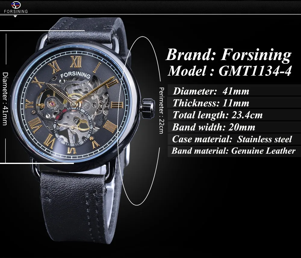 Forsining черный золотые часы секунд руки независимых дизайн механический ручной взвод часы для мужчин Лидирующий бренд водостойкий