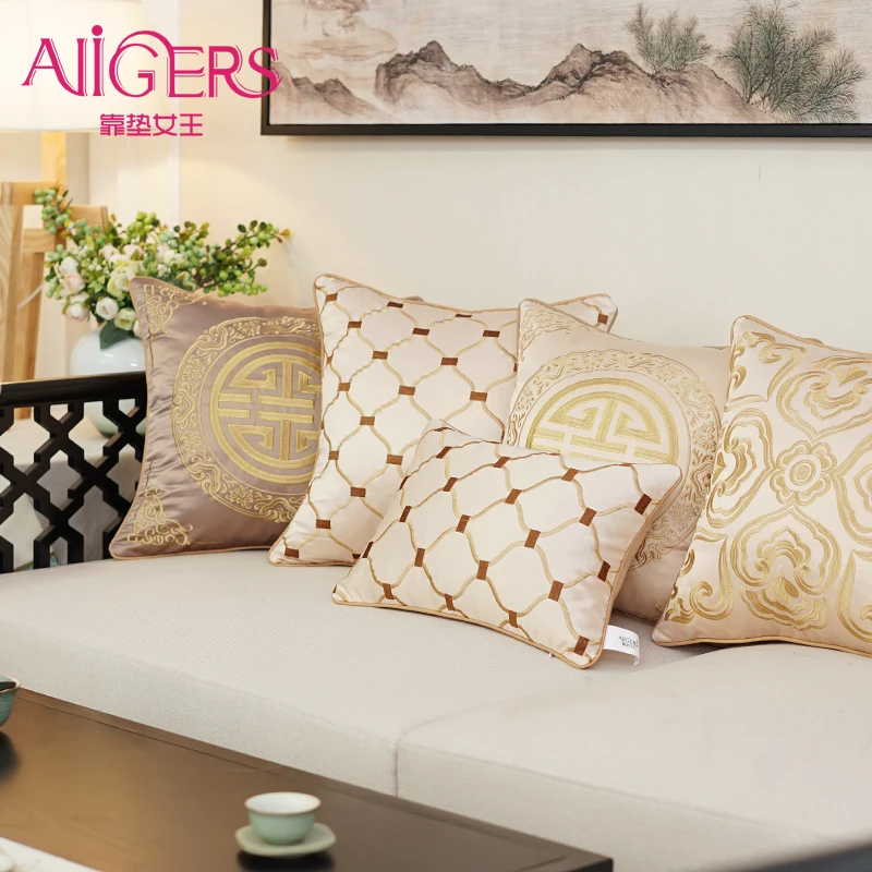 

Avigers Luxury Design Gold Cushion Cover Chinese Style Embroidery Art Pillow Case Home Decorative Sofa Gift Throw Pillow 45x45cm