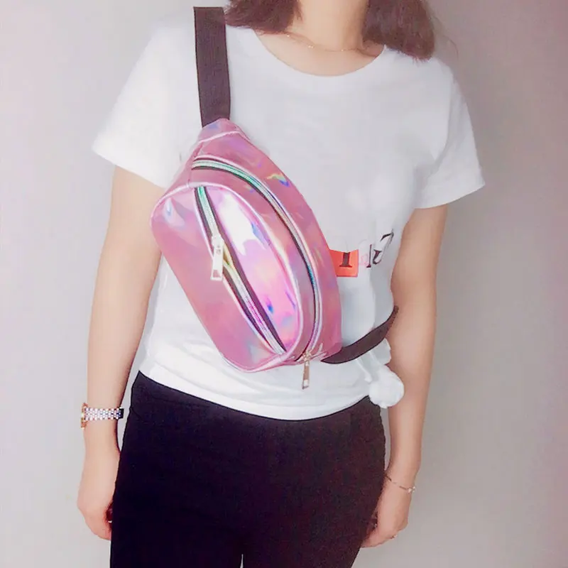 Женская голографическая Лазерная поясная сумка с кожаным ремешком водонепроницаемая сумка