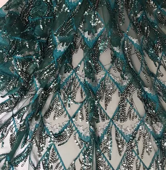 

GLace 1Y/lot Plaid sequins tassel fabric mesh embroidery wedding costume fabric for dress lace fabric TX776