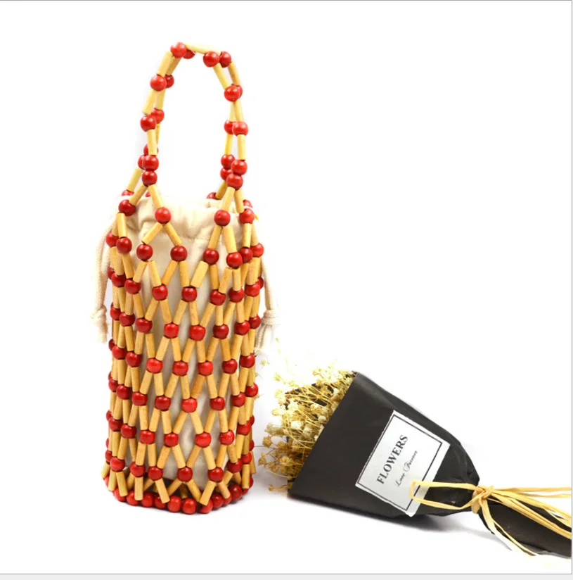 

Ins super hot bamboo bag wooden beads dinner bag handbag ladies fashion bucket bag