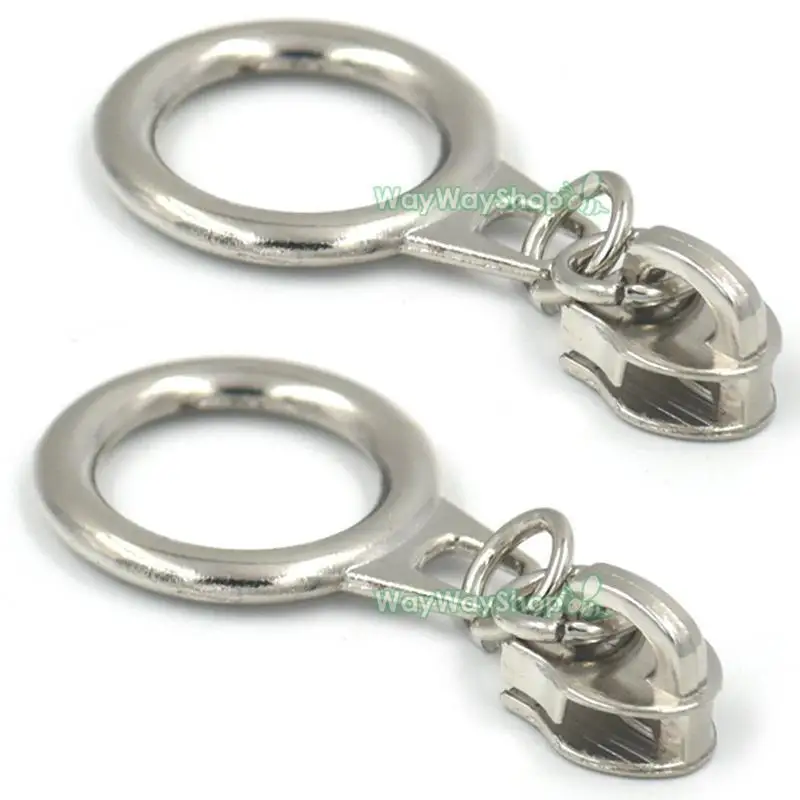 

25 Pcs #5 Big O Ring Slider Pull Molded Zipper Puller For Repair Replace Kit Stop Sewing Nickle color