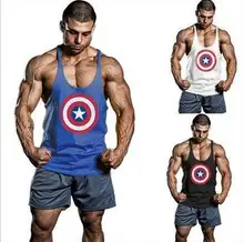 2016 New Captain America design professional bodybuilder fitness men cotton dig h vest Loose sports vest