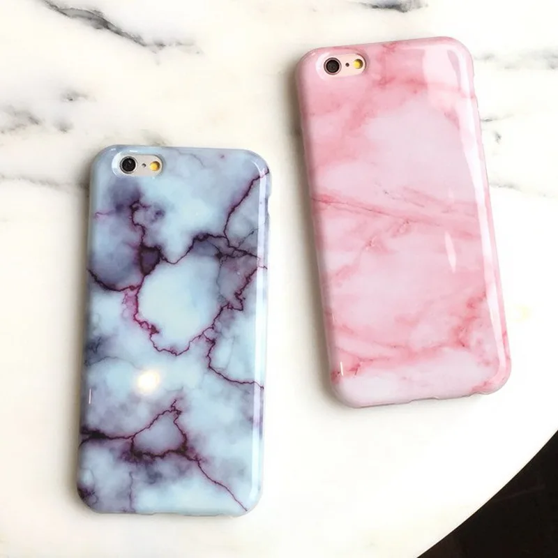 Banjolu New Glossy Granite Pink Marble Phone Case for iPhone X 6s 6