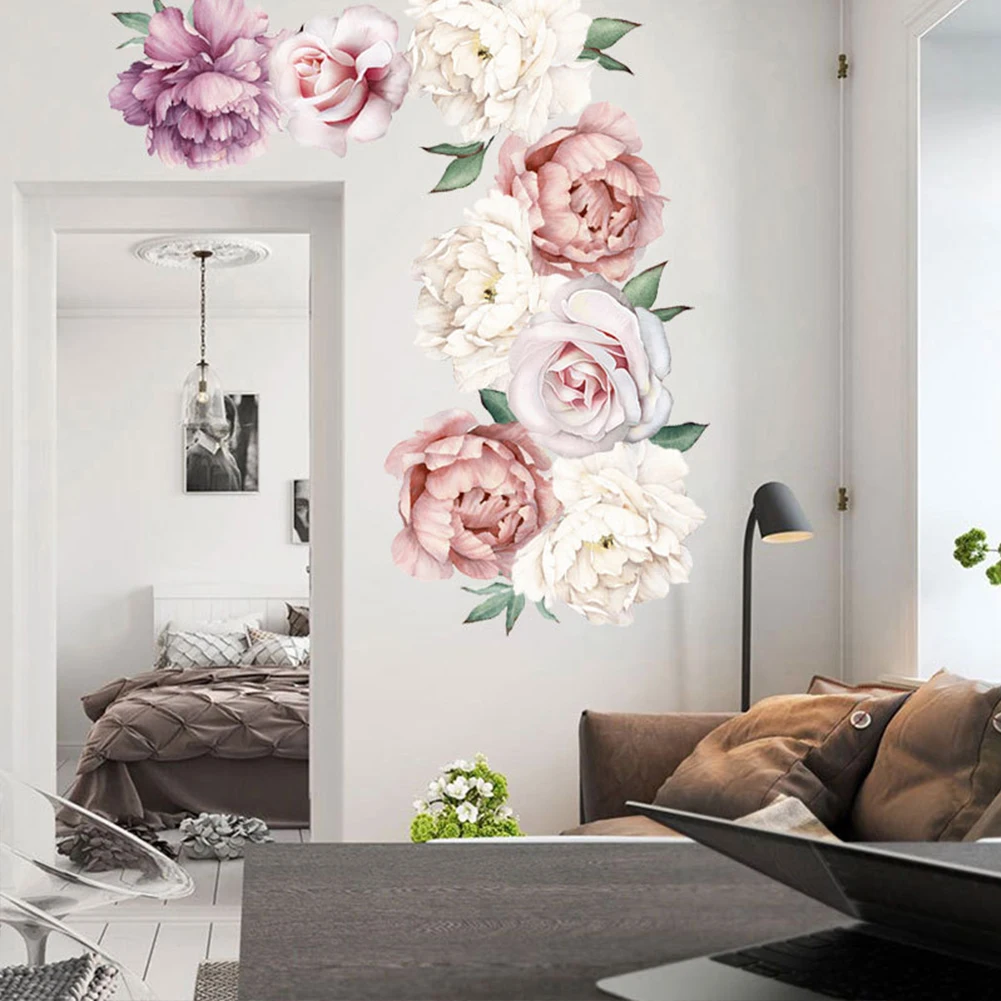 

Non Toxic Peony Flower PVC Square Art Bedroom Wall Sticker Nursery Office Waterproof Removable Practical Decoration Home
