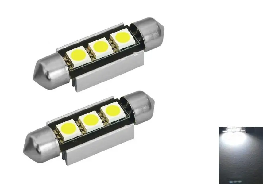 

Festoon-39mm LED 6000K 200lm White 3-SMD 5050 LED Light Bulb car-styling Free Canbus Lamp(12V, 2PCS)