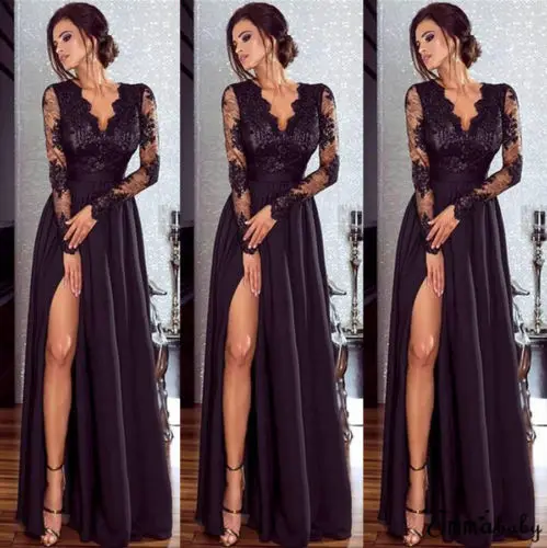 

Women Long Prom Lace Formal Party Bridesmaid Gowns Full Dress