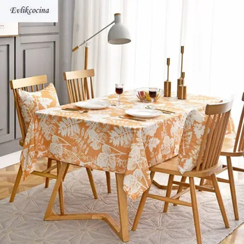 

Free Shipping Orange Tablecloth White Leaves Tafelkleed Table Cover Mantel De Mesa Multifunction Printed Covered Cloth Nappe