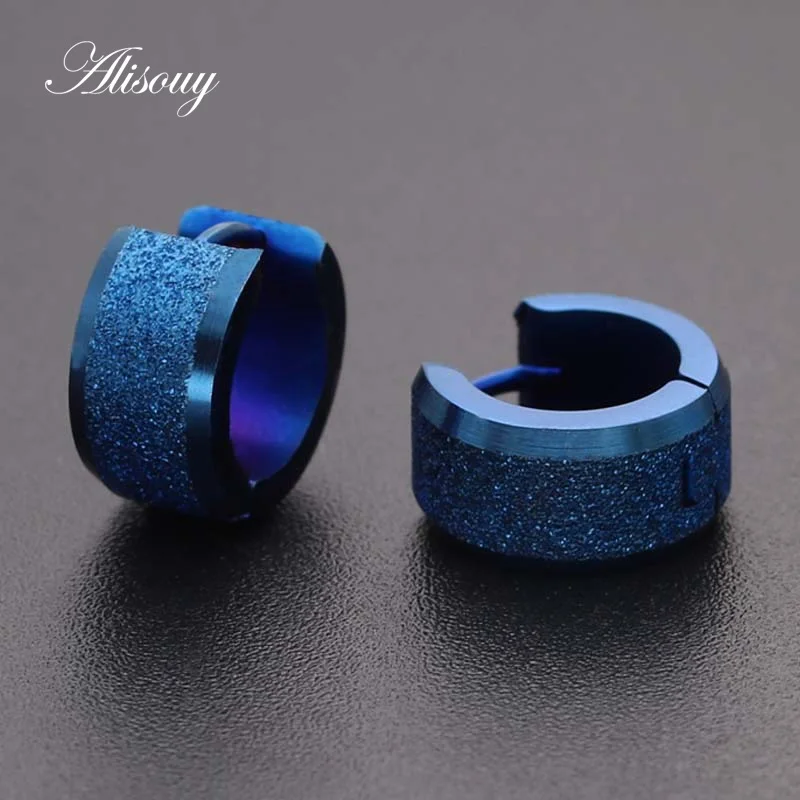 Width 7mm Blue Alisouy панк мужское черное кольцо для пирсинга из нержавеющей стали круглые серьги нейтральная Серьга для женщин и мужчин модные ювелирные изделия Brincos унисекс - Окраска металла: Width 7mm Blue